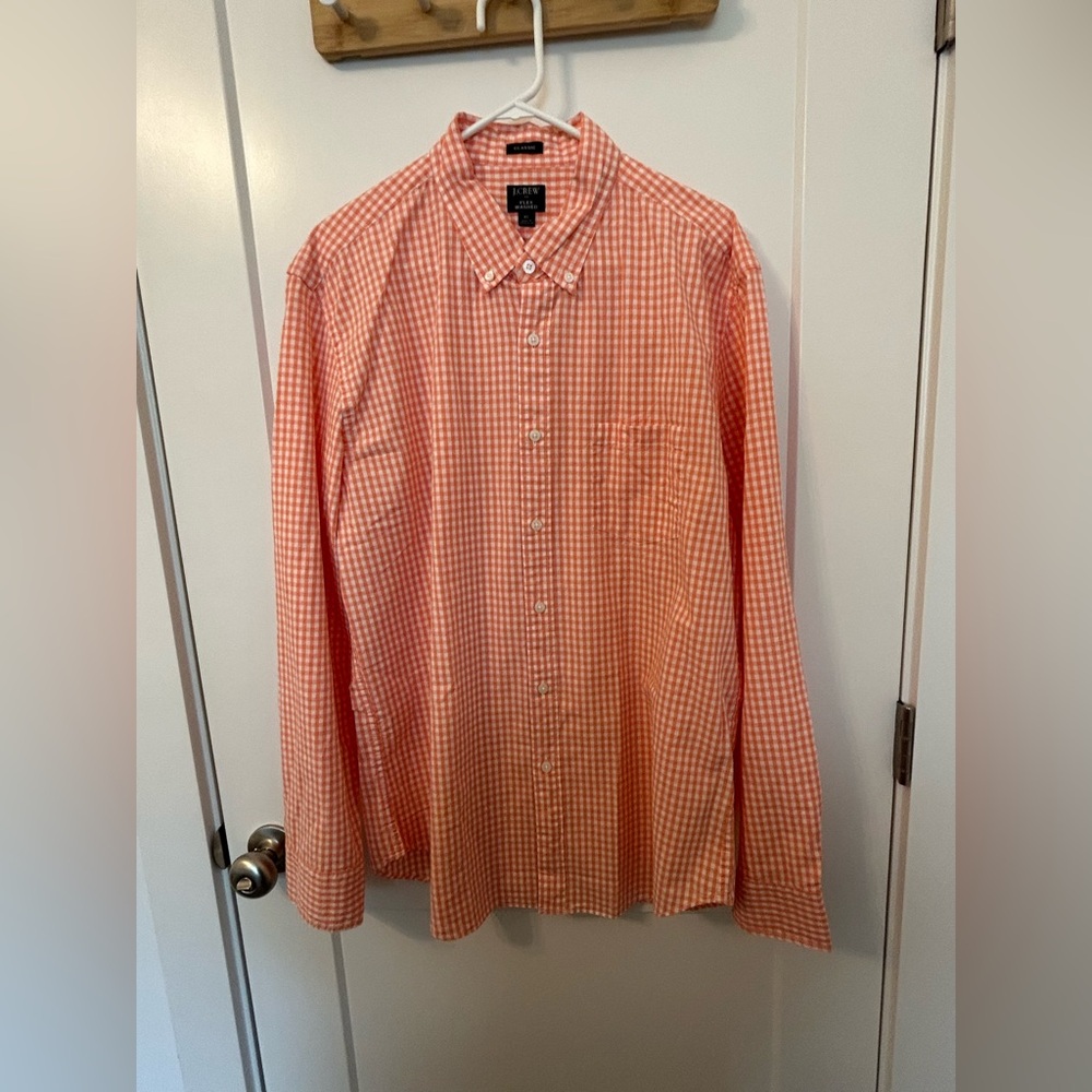 NWT J CREW  Men's Orange/White Gingham Check Shirt Size XL .. GREAT LOOK! Comfy!